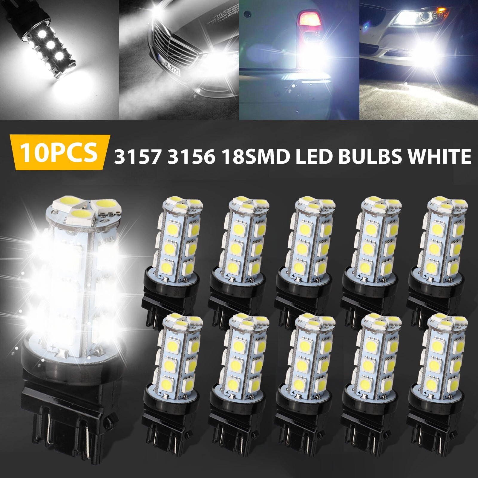10PCS 3157 3156 18-SMD Reverse Brake Stop Turn Signal Tail LED Light Bulbs White