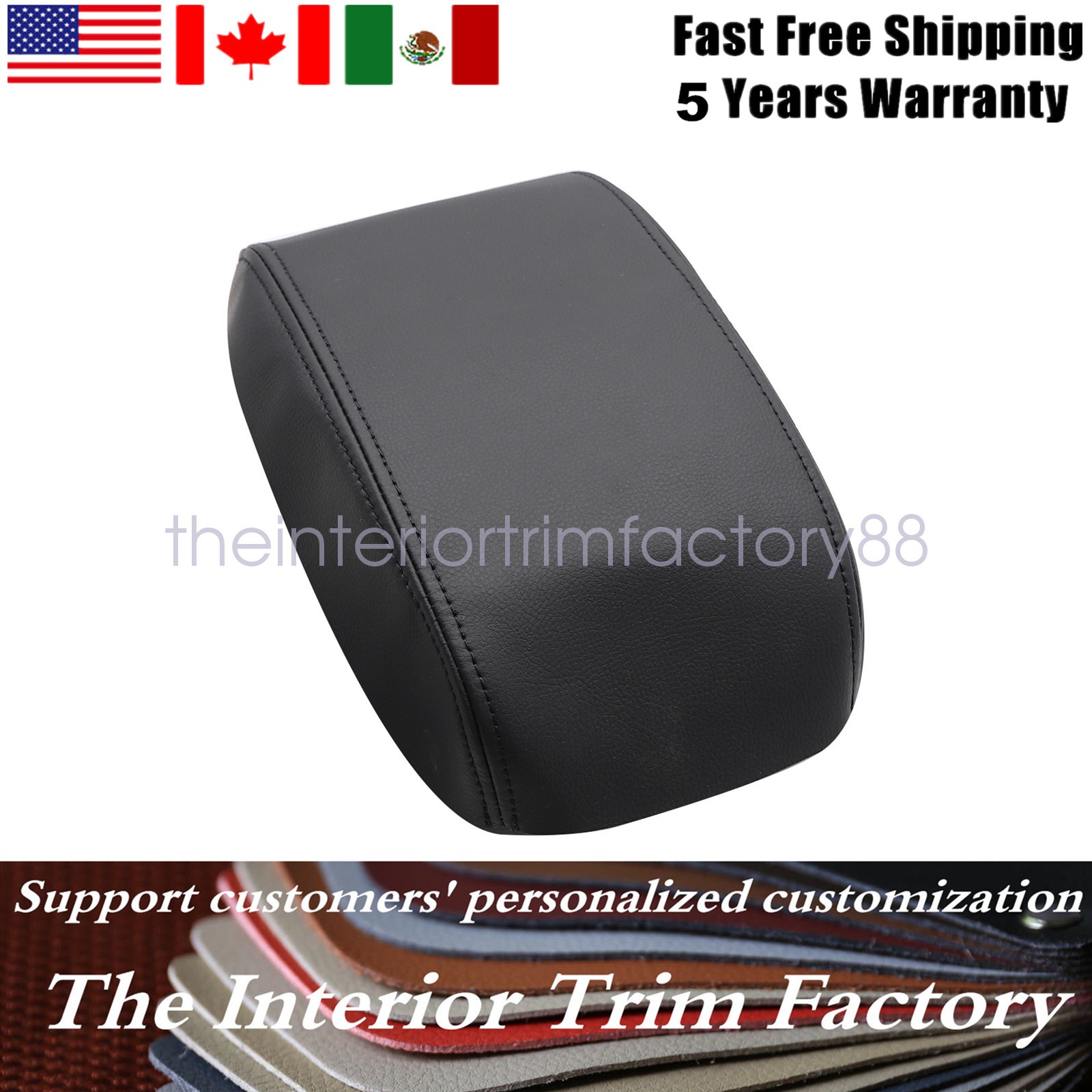Fits 2012-18 Ford Focus Leather Armrest Center Console Lid Cover Black