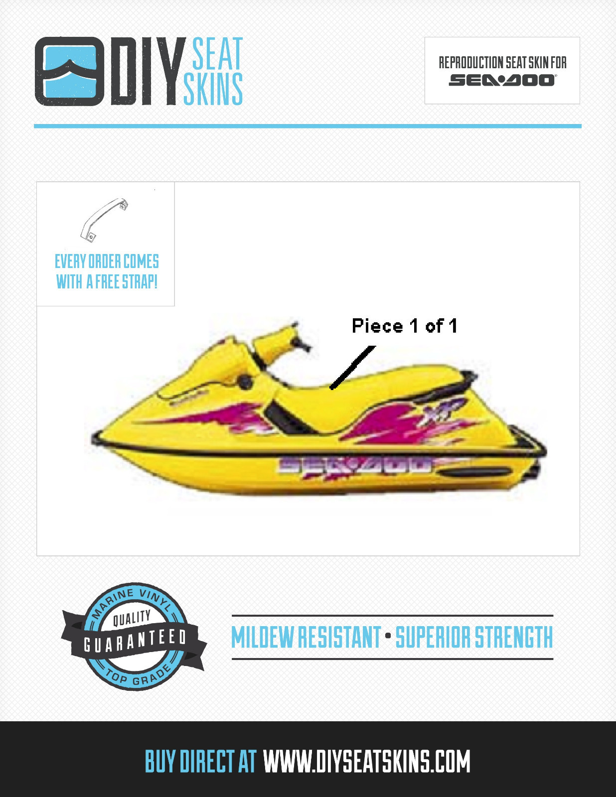 93-99 SeaDoo sea doo Seat Cover Skin XP SP SPX SPi ANY COLOR!! 100% USA MADE