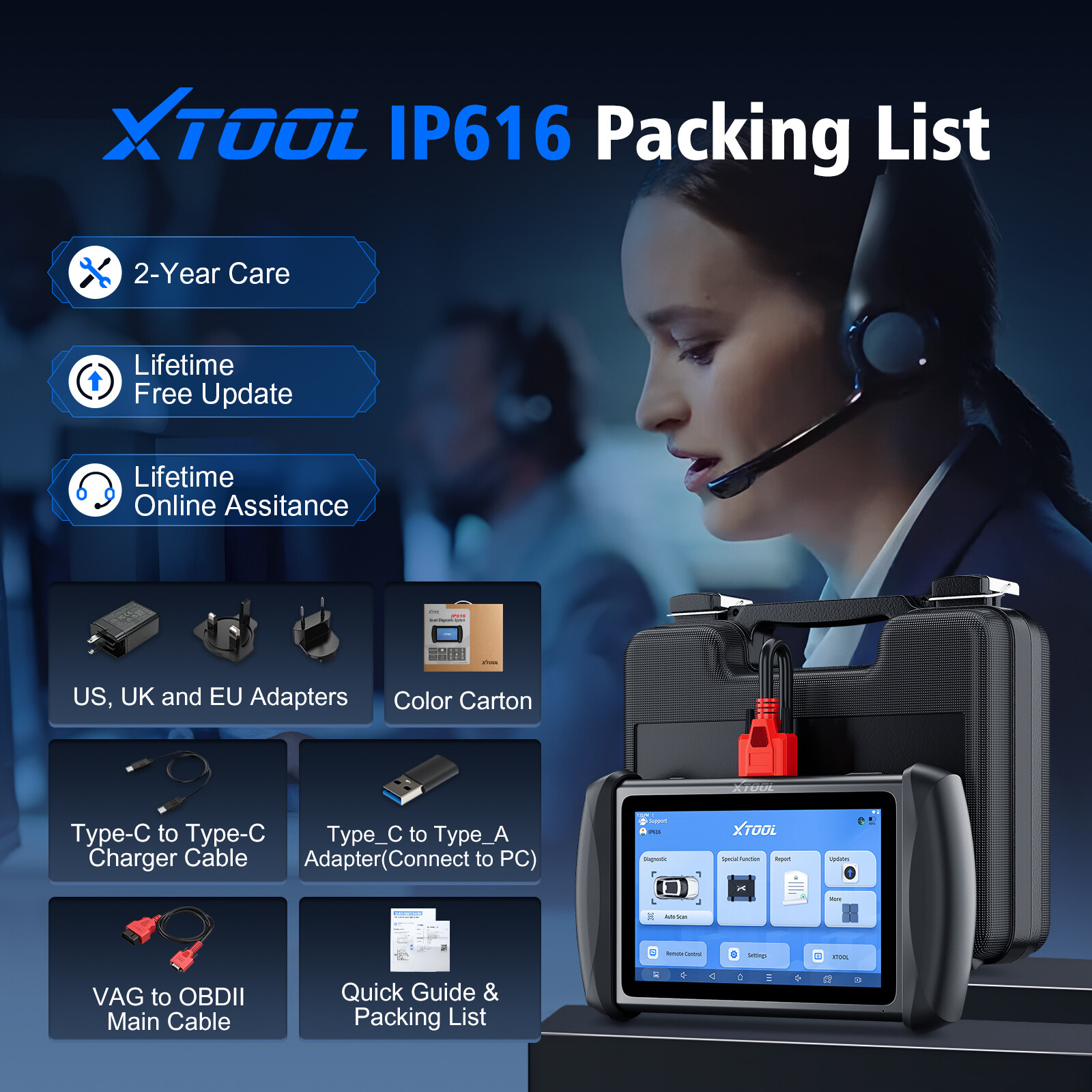 XTOOL IP616 Bi-directinal OBD2 Scanner All System Diagnostic Tool Key Programmer