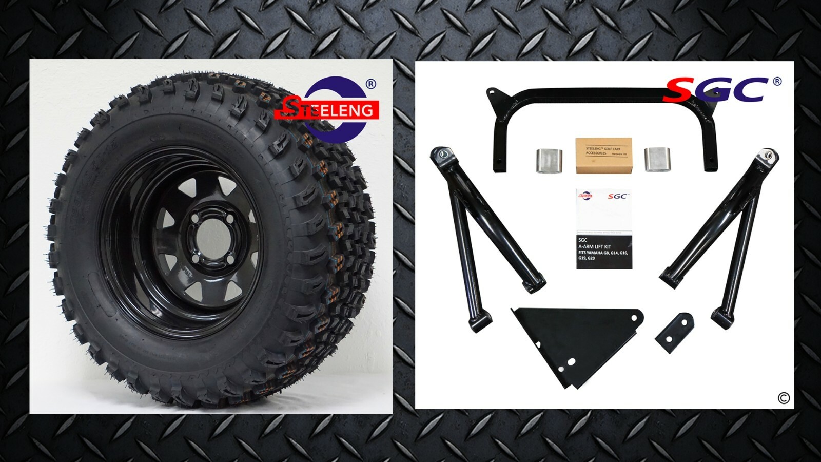 YAMAHA GOLF CART G8/G14/G16/G19/G20 6″ LIFT KIT + 12″ WHEELS and 23″ A/T TIRES