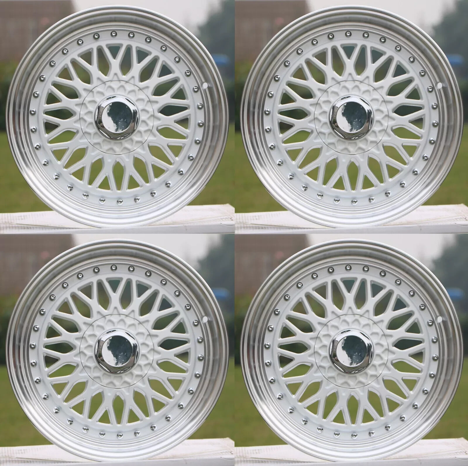 17″ Wheels 5×112 / 5×120 +35 CB73.1 White Machined 17×7.5 RS Style Rims Set 4