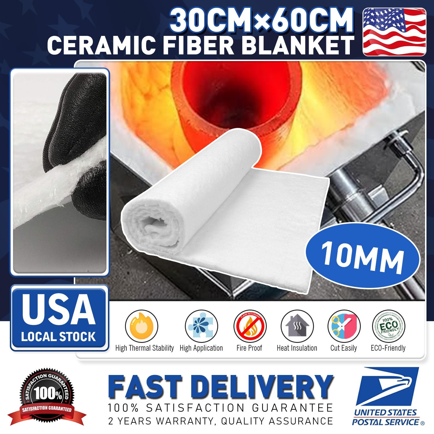 Ceramic Fiber Blanket 2500°F Heat Resistant Mat for Automotive Fast US Shipping