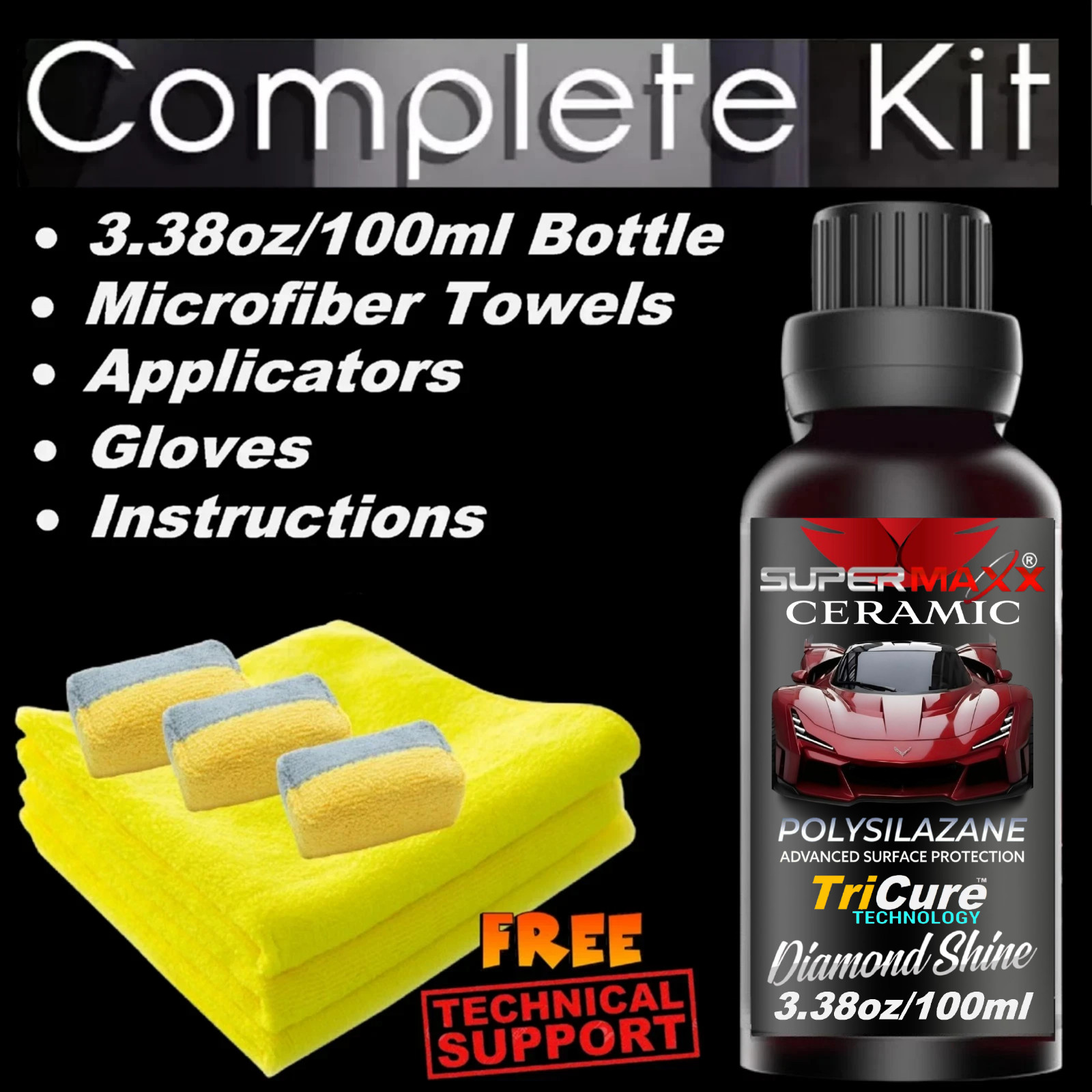 CERAMIC CAR COATING ADVANCED GLOSS ‘TRICURE PAINT PROTECTION’ – 3.38oz/100ml KIT