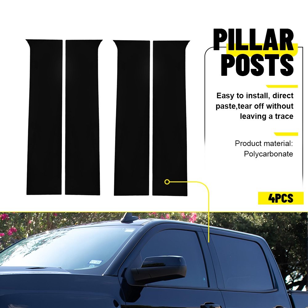 For Chevrolet Silverado 2014-2018 4pcs Pillar Post Door Trim Cover Glossy Black