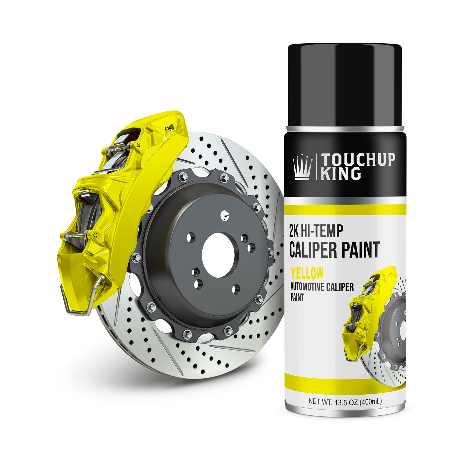 Yellow 2K Aerosol Brake Caliper Paint Hi-Temp Resistance Made in USA