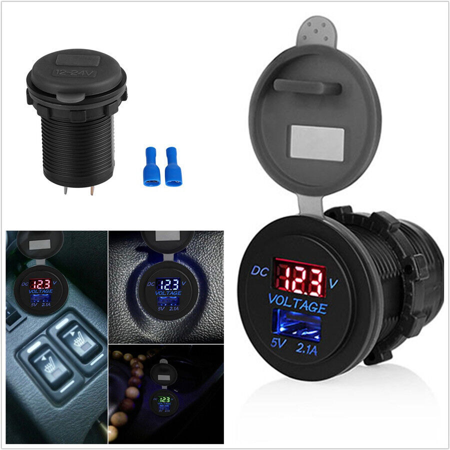 IP66 ABS Motorcycle ATV 5V 2.1A USB Port Charger Red LED Digital Voltage Display