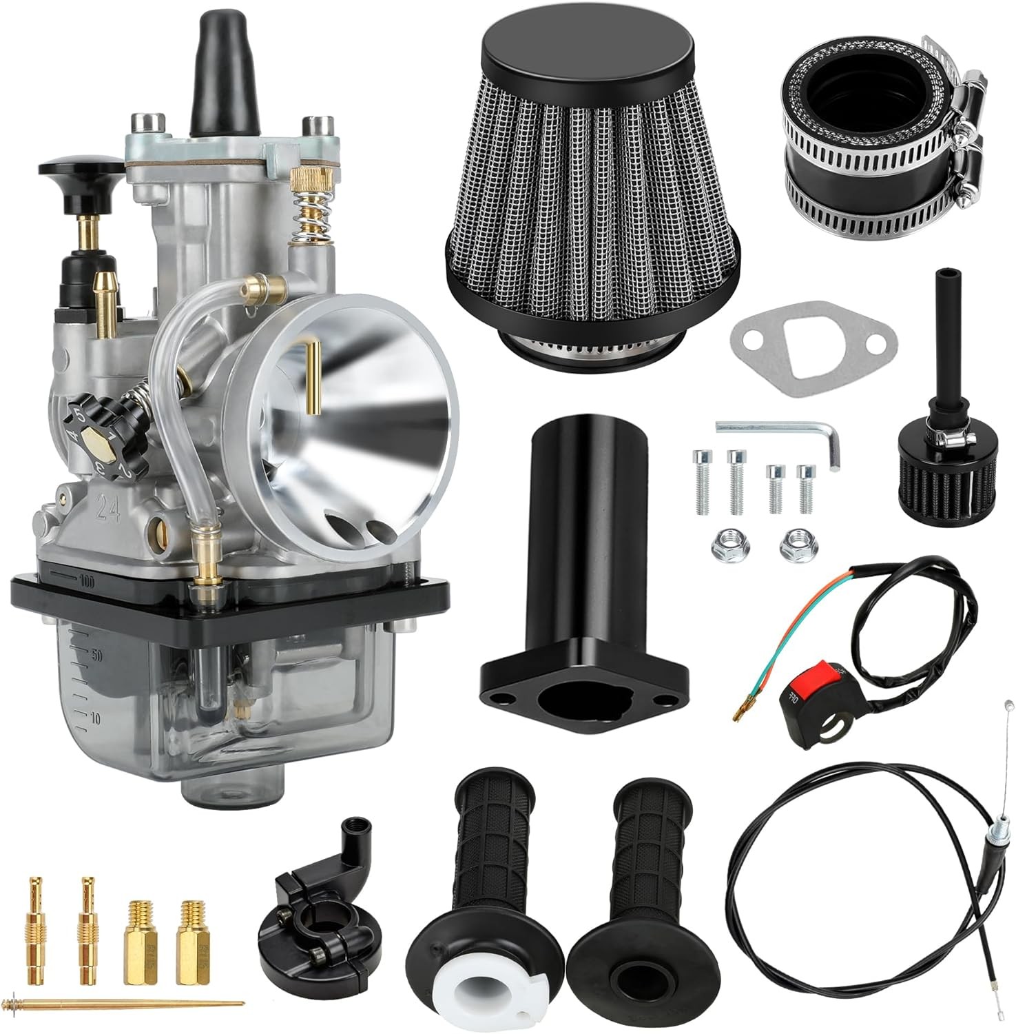 Black PWK 24mm Carburetor Throttle Jet Kit For Predator 212cc 196cc 6.5HP Engine