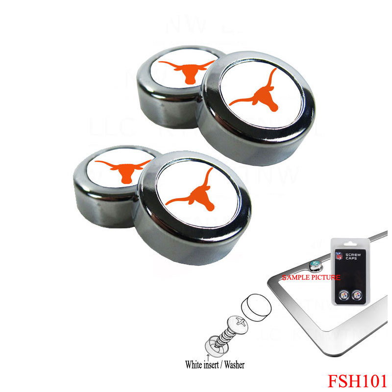 New NCAA Texas Longhorns Chrome License Plate Frame Screw Caps / Bolt Cover