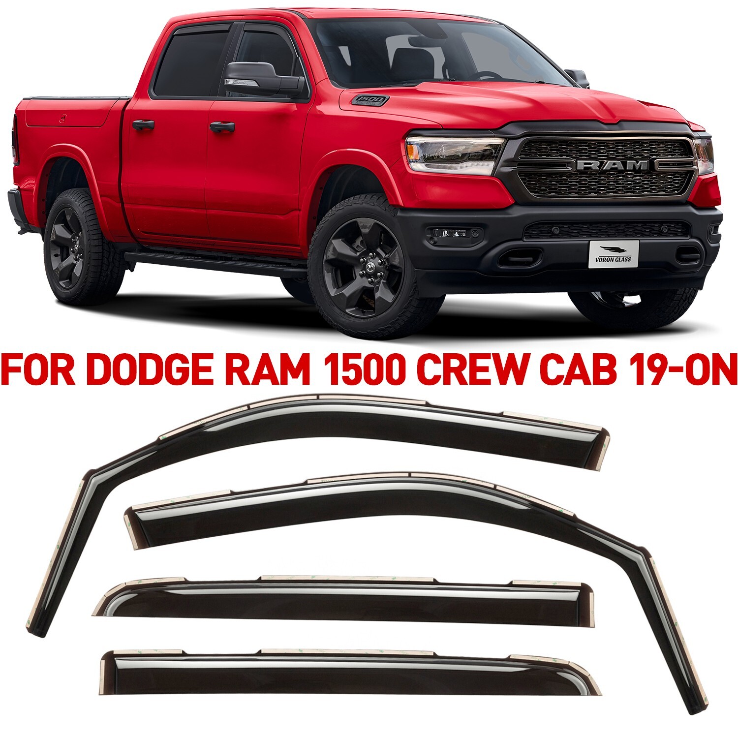 Rain Guards Vent Visors Shade for 2019-2024 Dodge RAM 1500 Crew Cab SHATTERPROOF