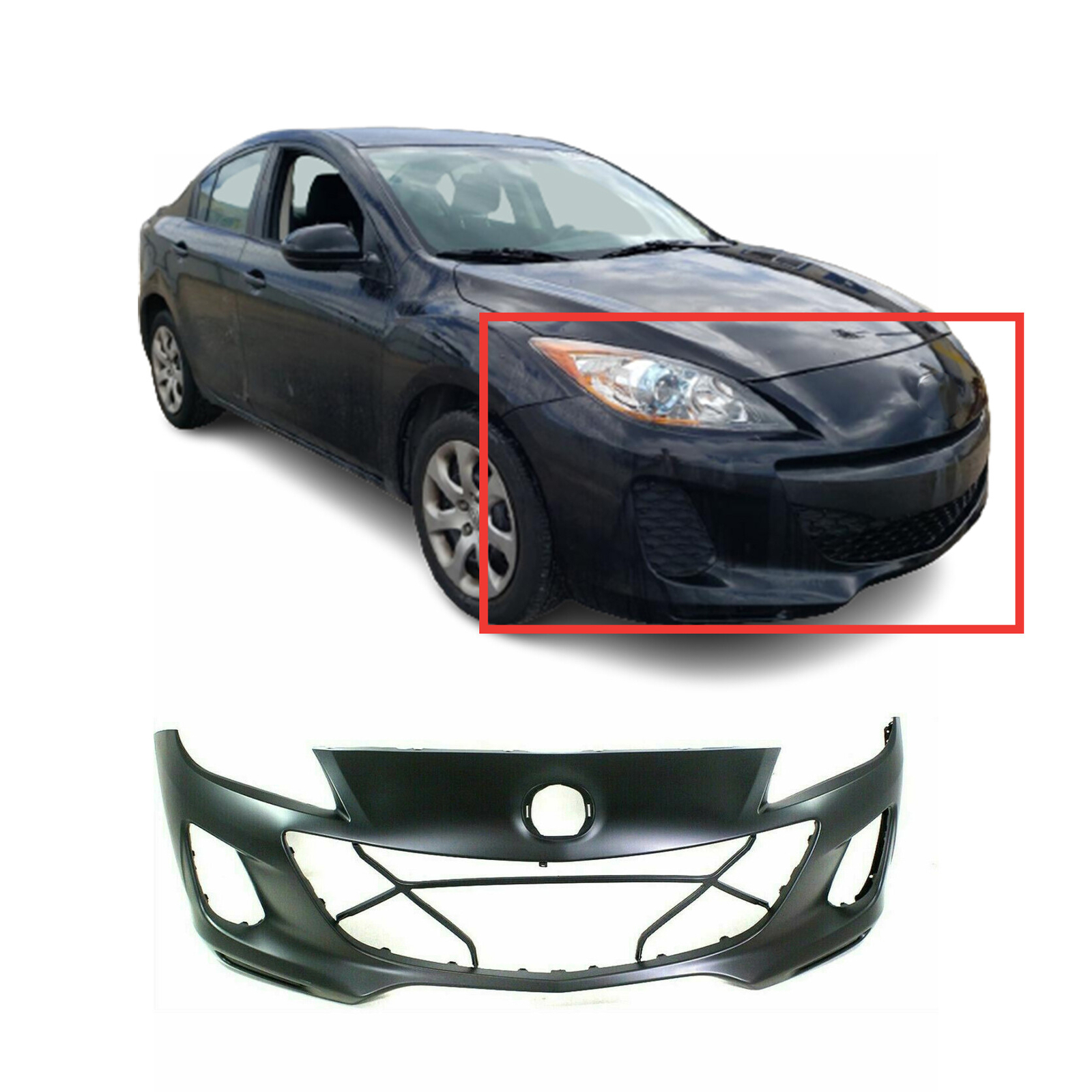Front Bumper Cover For 2012-2013 Mazda 3 w/ fog light holes