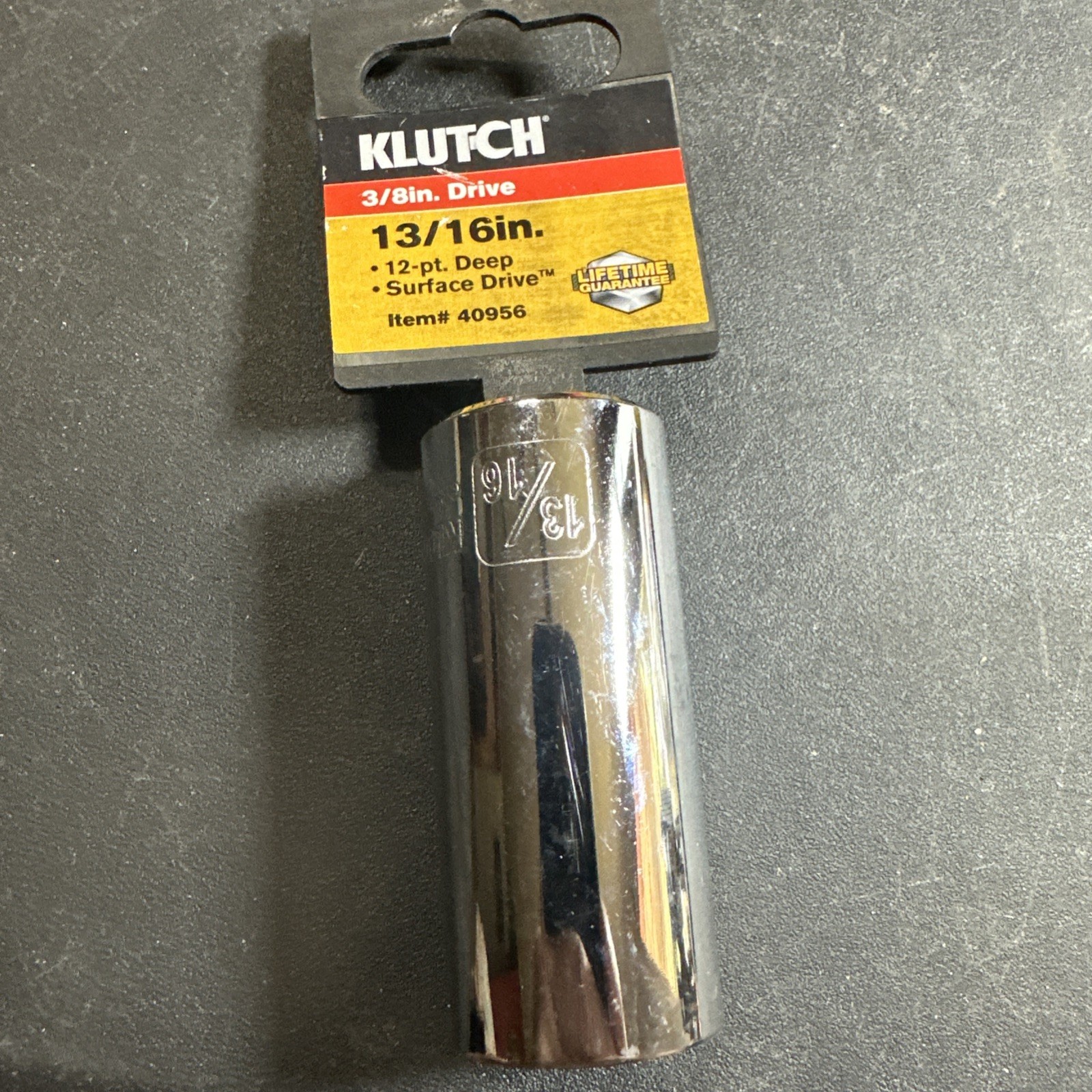 Klutch Deep Socket, SAE, 13/16in., 3/8”Drive, 12 pt