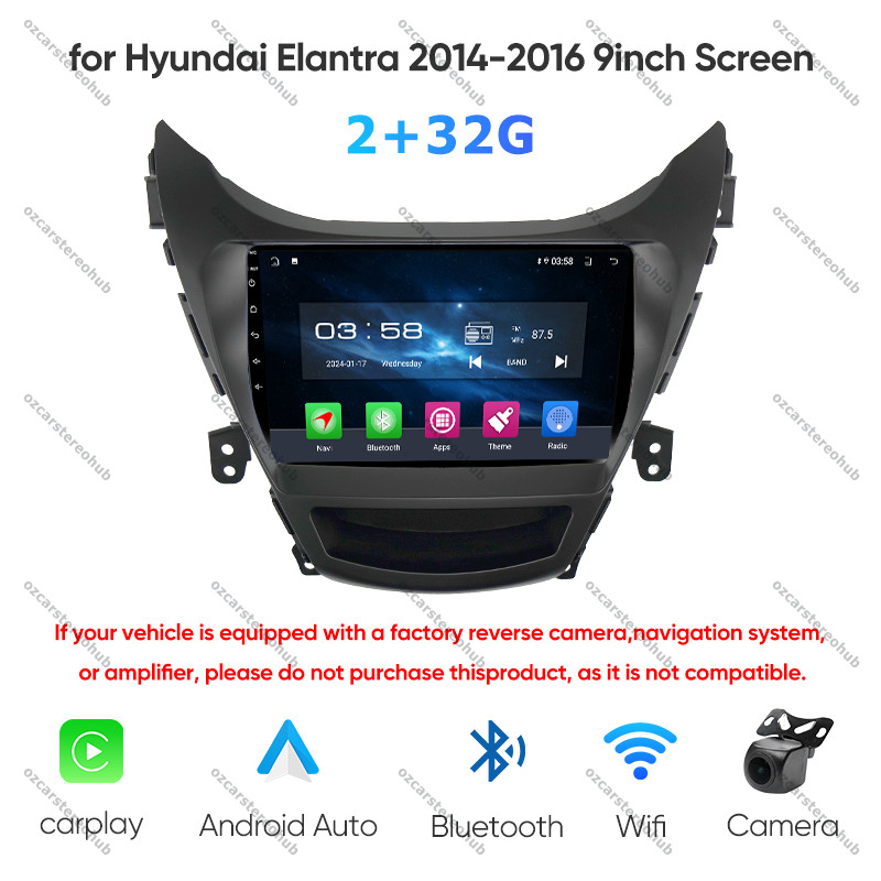 Apple Carplay Android auto Radio Stereo For Hyundai Elantra 2014-2016 + Camera