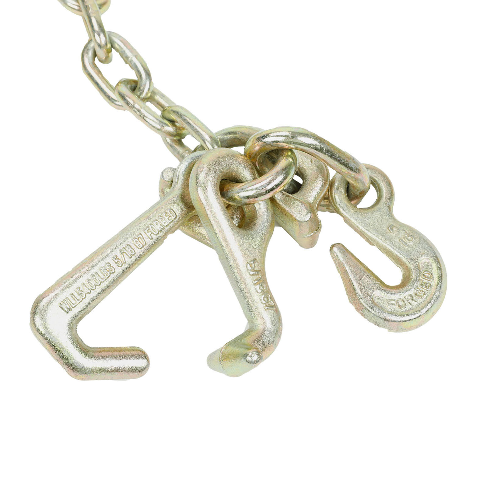 (2 Pack) 5/16″ x 6′ Long Shank 15″ J Hook Tow Chain w. RTJ Cluster & Grab Hook