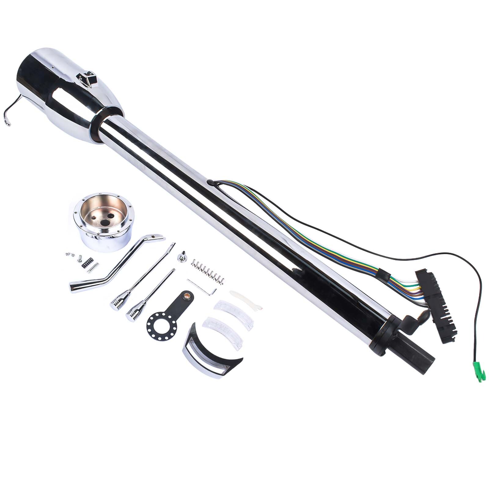 30″ Steering Column Tilt Automatic No Key Universal W/ 9 Holes Adapter Chrome