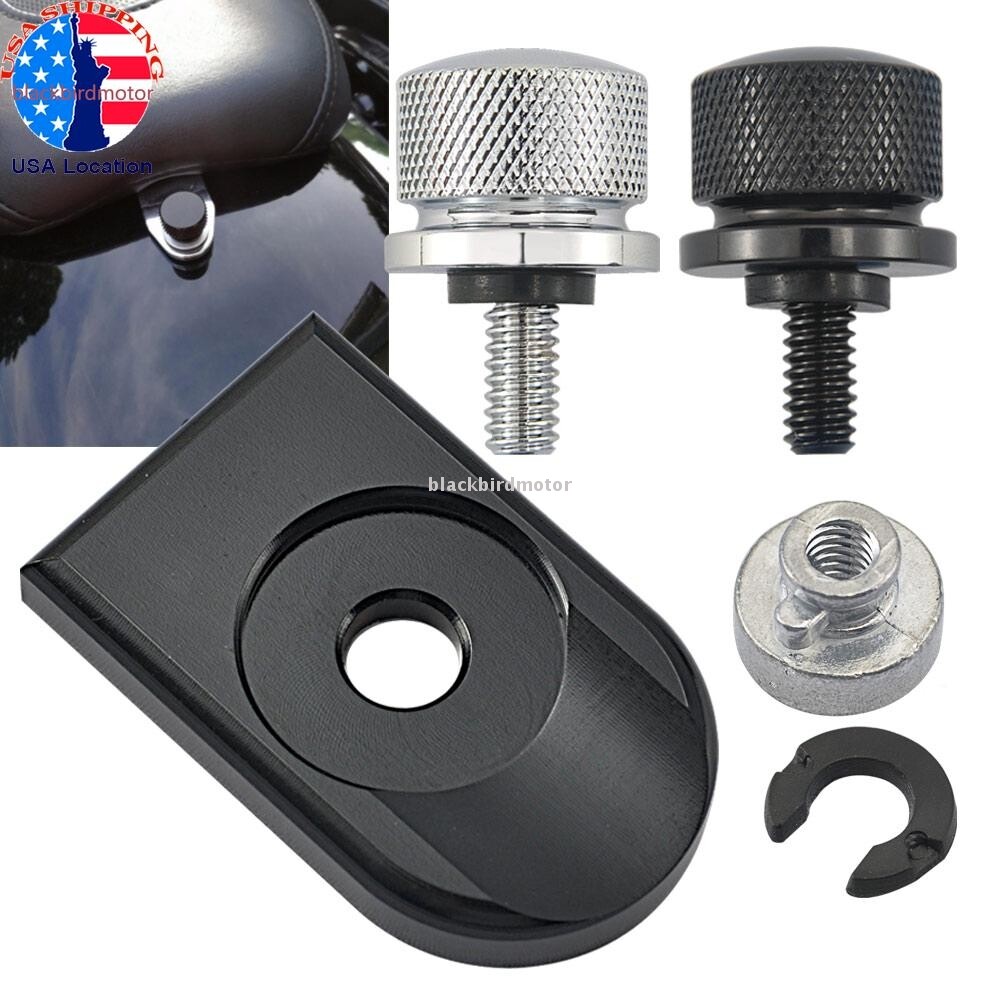 Black/Chrome Rear Seat Bolt Tab Screw Mount Cover Nut For Harley Davidson Dyna
