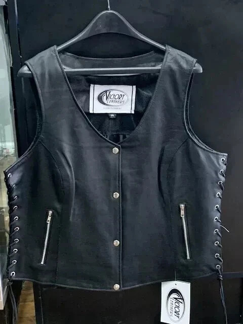 Ladies Lightweight Leather Vest 2681.NKZ Size Large (Zipper & Snap Closure)