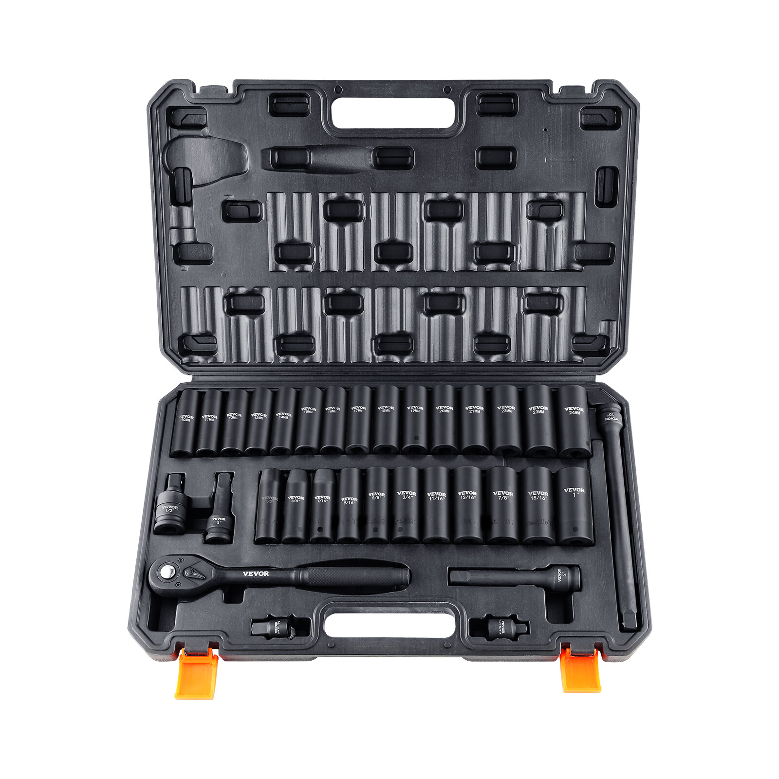 VEVOR Impact Sockets Set 33pcs 6-Point 1/2in Drive Bit Ratchet Tool Kit Case