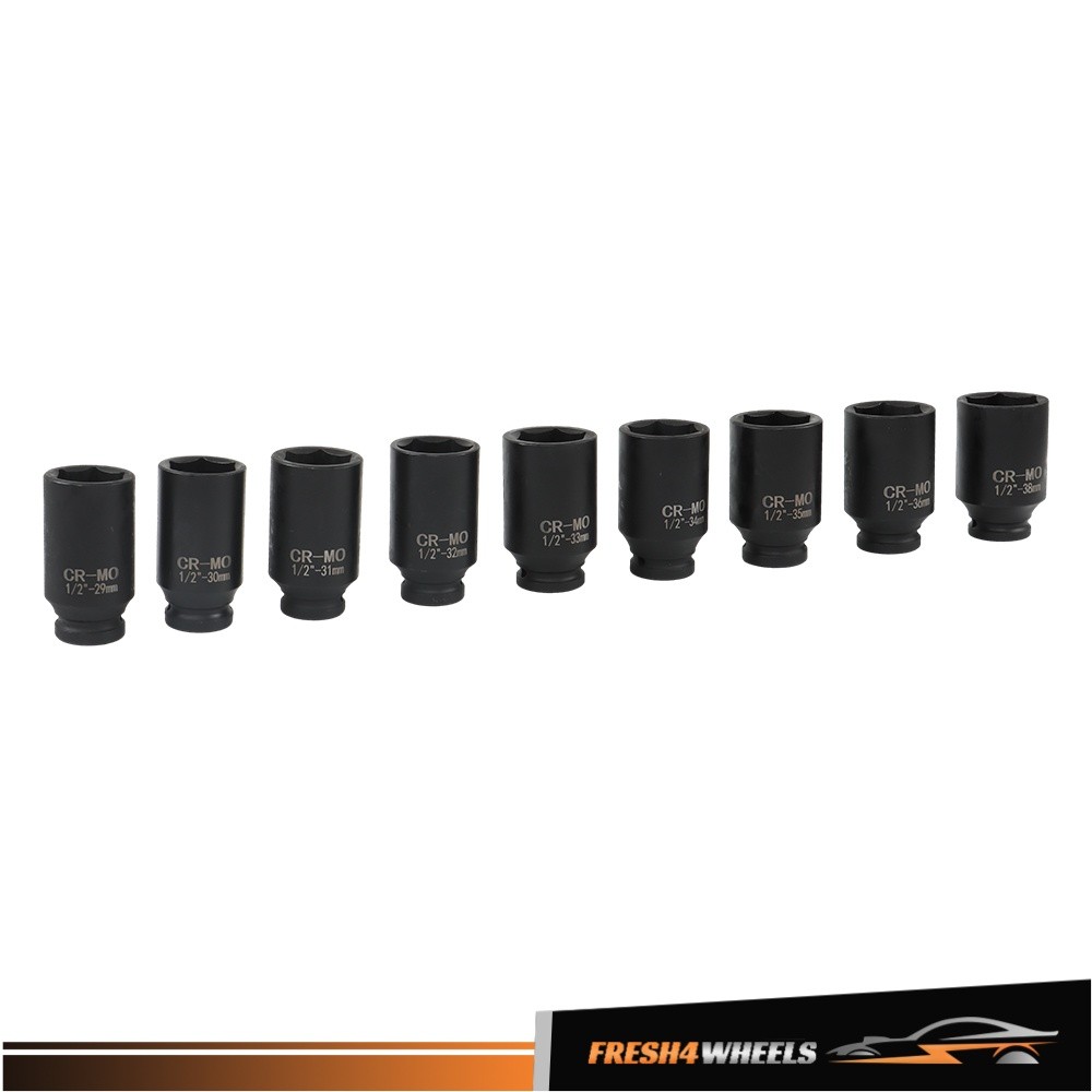 9PCS 1/2″ Drive Deep Impact Socket Set – Metric Axle Hub Nut Sockets 29-38mm