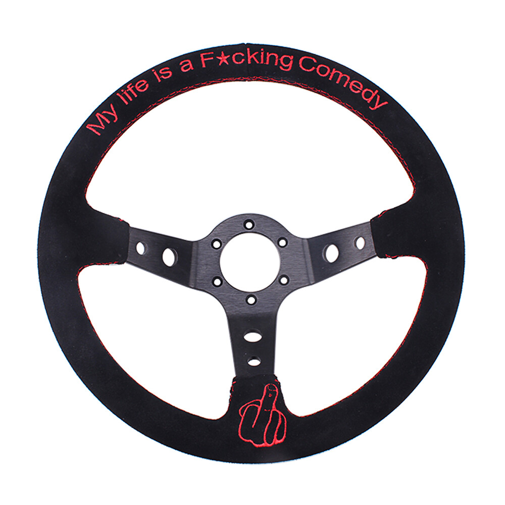 14inch 350mm Suede Leather Grip Steering Wheel Hand 9.5cm Dish for Racing