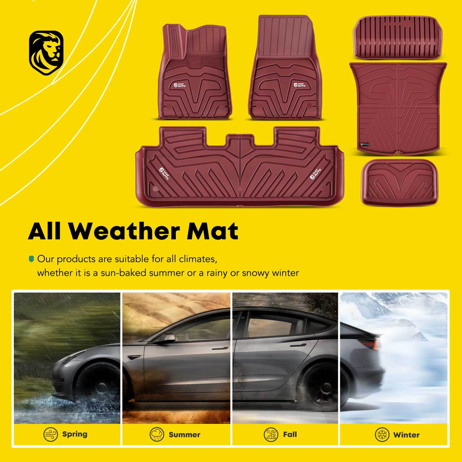 6Pcs Front and Rear Side Red Floor Mats Liners for Tesla Model Y 2020-2023 SUV