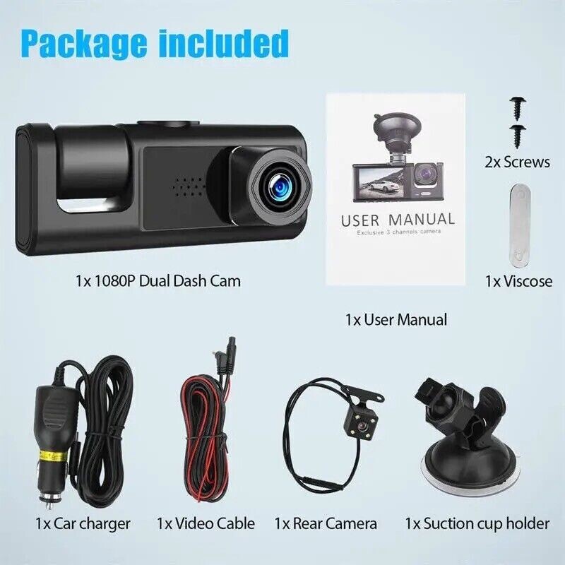 Touch Screen Dash Cam 4″ 1080P Front/Rear Camera Dual Lens Car DVR Recorder