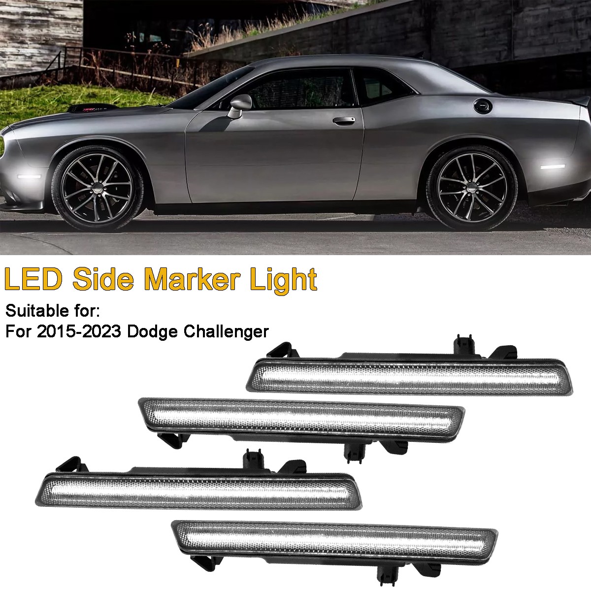 For 2015-2023 Dodge Challenger Front Rear Fender LED Side Marker Light Set 4PC