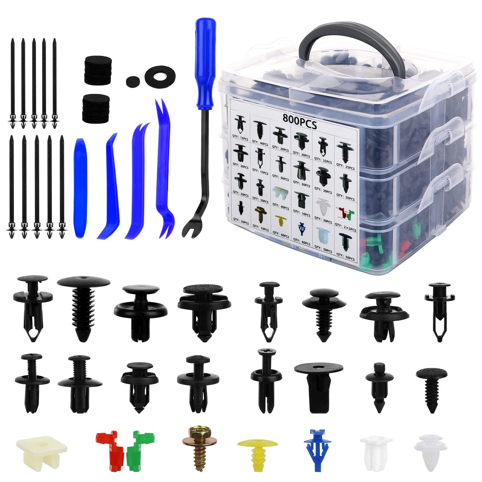 835 PCS Car Push Retainer Clips & Fasteners Kit – 24 Sizes Nylon Rivets & Tool