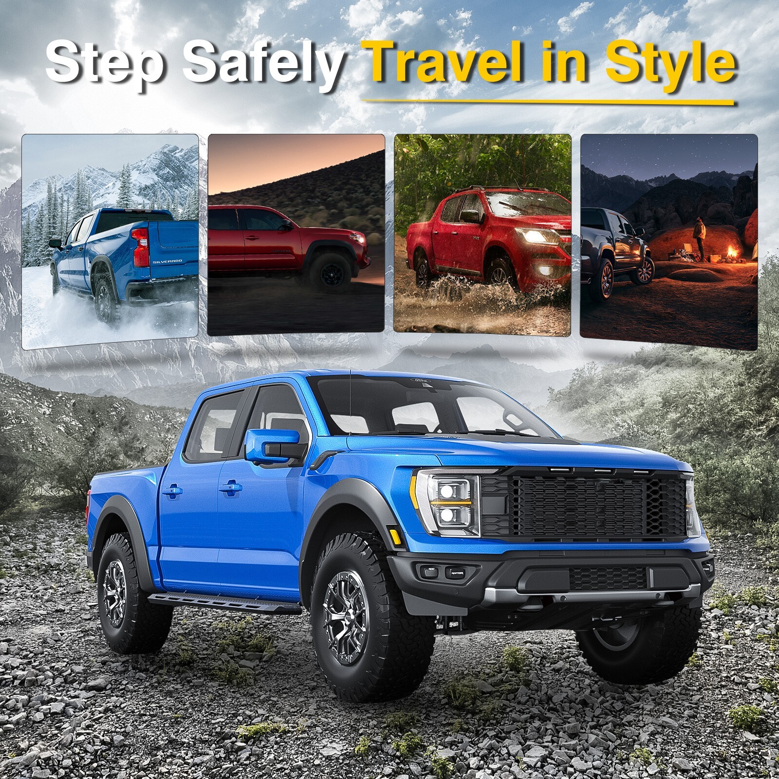 Fit 20-24 Chevy Silverado 1500 2500 3500HD Double Cab 7″ Running Board Side Step