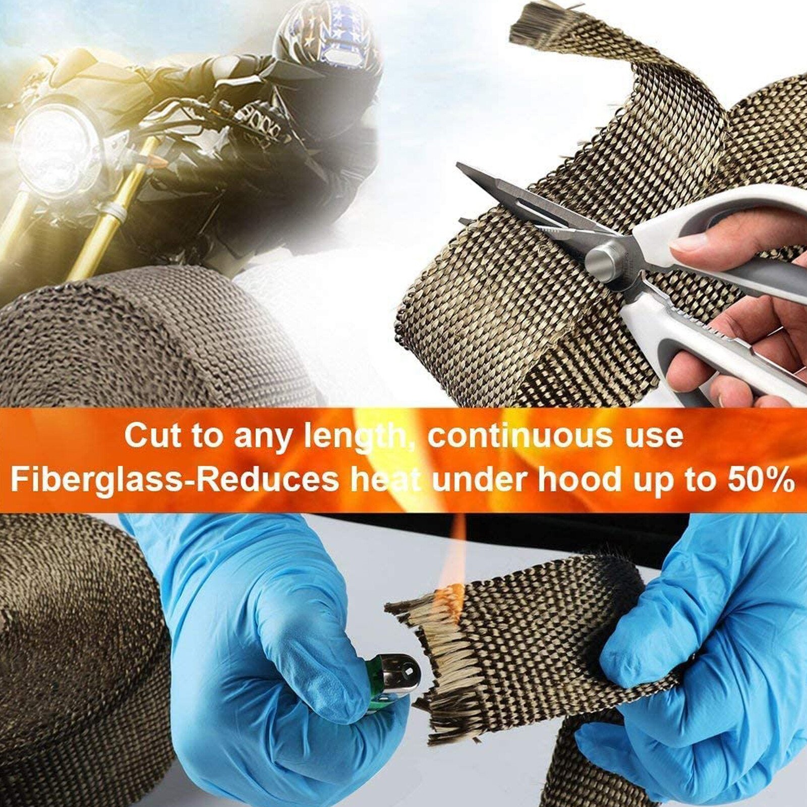 2 Rolls 2″x 50ft Thermal Header Pipe Tape Titanium Lava Exhaust Wrap 20 Ties Kit