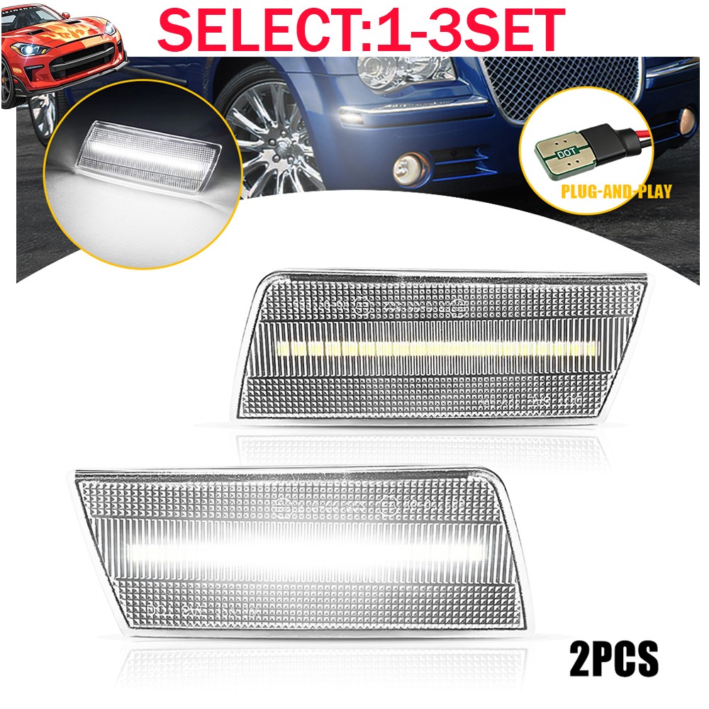2-6X Clear White LED Side Marker Lights For 2005-09 2010 Chrysler 300 Front IP67