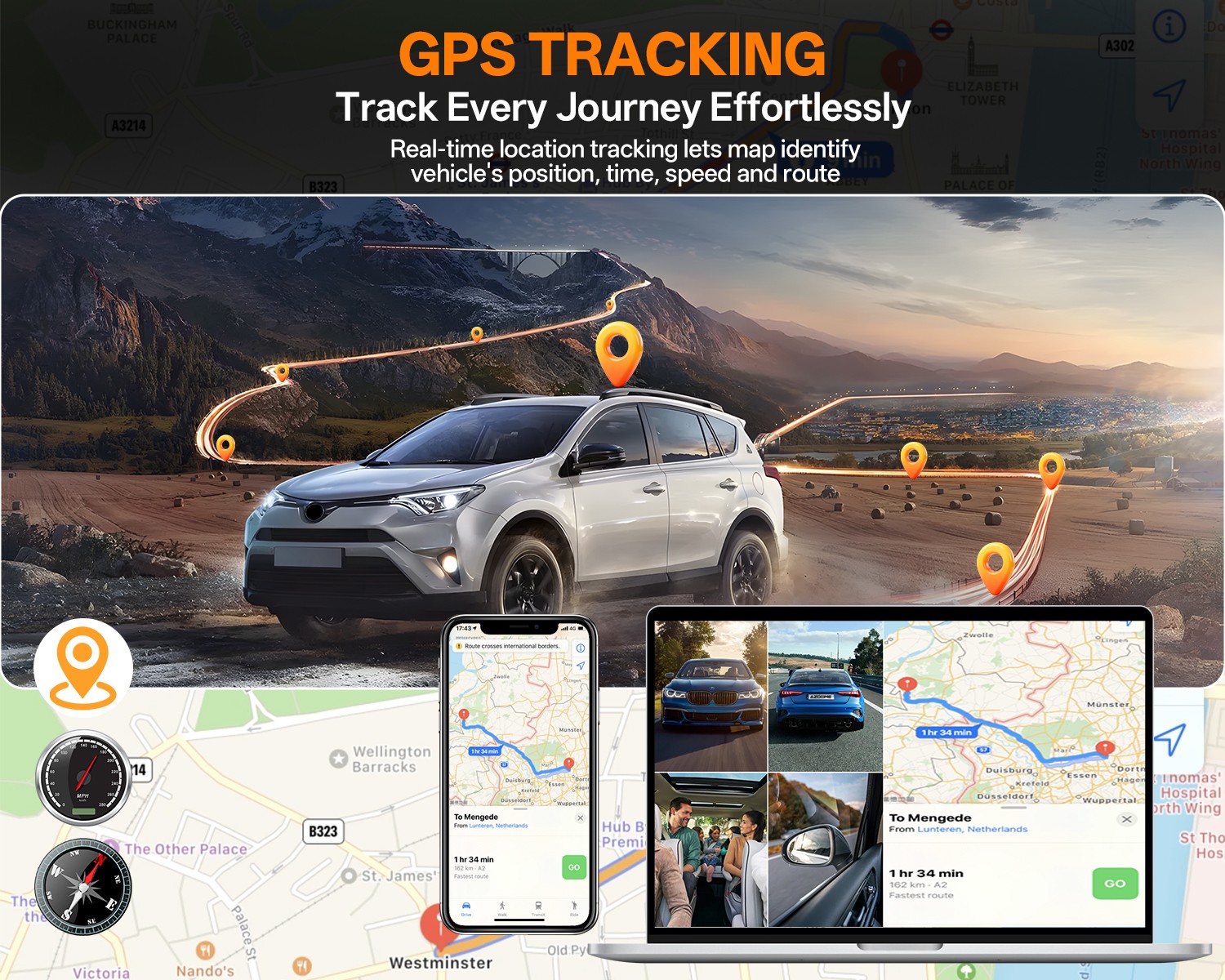 Dash Camera 4K Front Rear Inside DashCam Built-In WiFi & GPS, WDR Night Vision