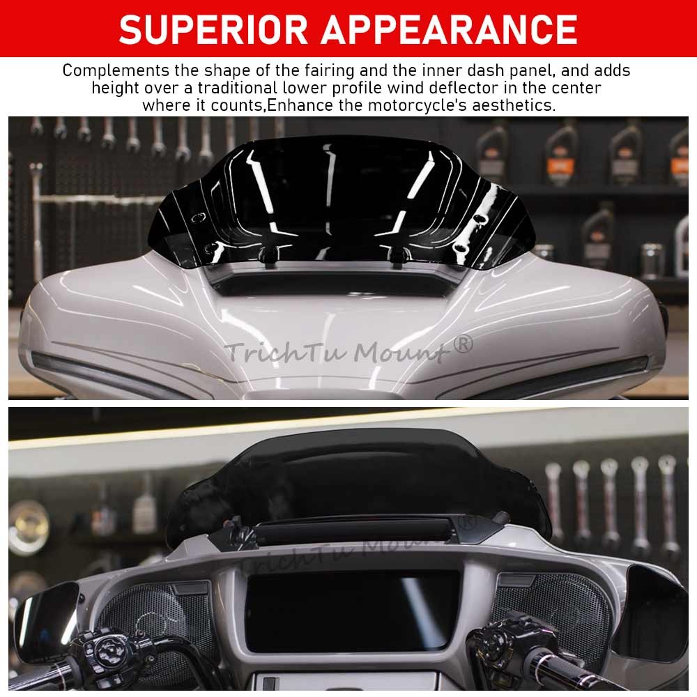 Black 10″ Windshield Windscreen w/Adapters for Harley Street Glide FLHX 2024-26