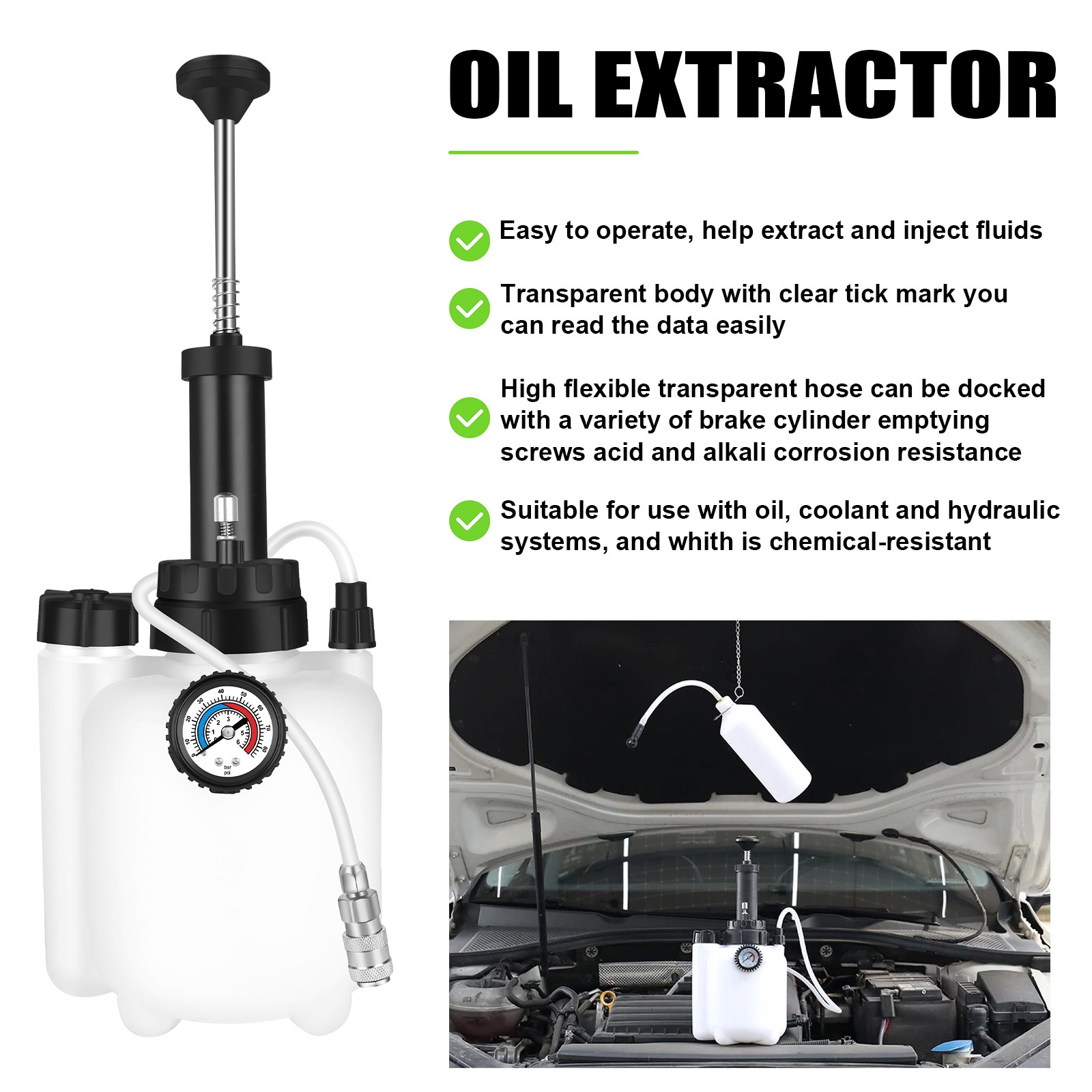 3L Brake Bleeder Kit Manual Fluid Pump W/4 Master Cylinder Adapters 1L Bottle US