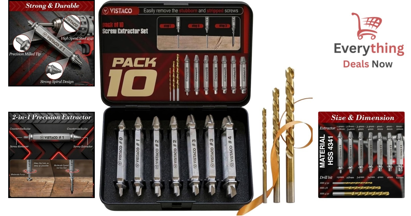 10-Piece Screw Extractor Set: Effortless Extraction for Stripped & Broken Bolts