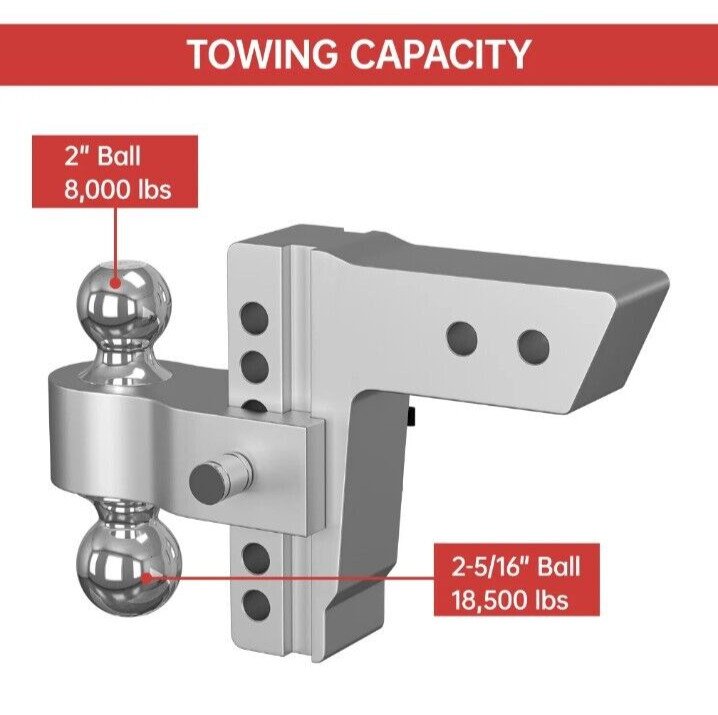 Towing Hitch 4″ Drop Adjustable Dual Ball Mount Trailer 2″ Receiver 12500 lb NEW
