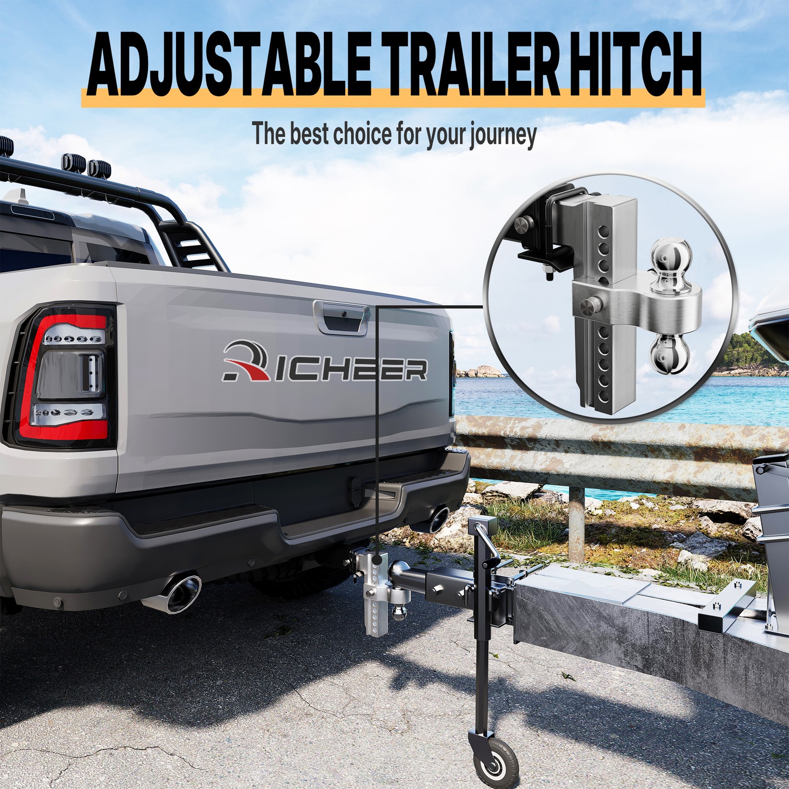 Adjustable Towing Trailer Hitch 12500lb 2″ Receiver 10″ Rise/Drop with lock