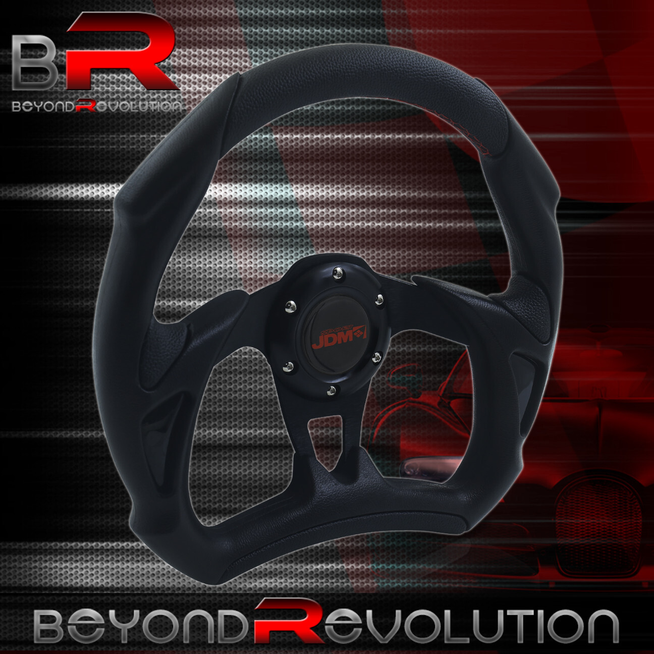 6-Bolt Black PVC Aluminum D-Shape Flat Bottom JDM Sport Steering Wheel+Horn 13″