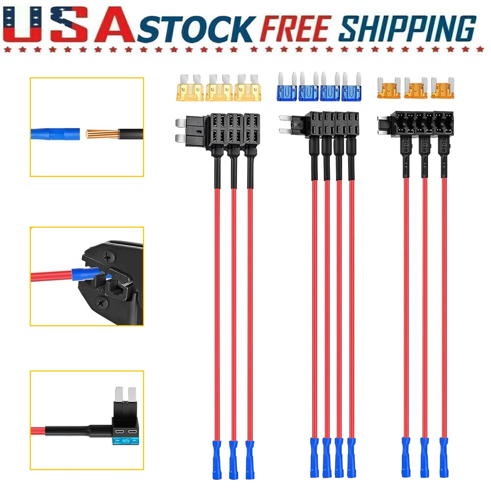 10x Car Add-a-Circuit Fuse Adapter Kit Standard&Mini&Low Profile TAP Blade Fuse