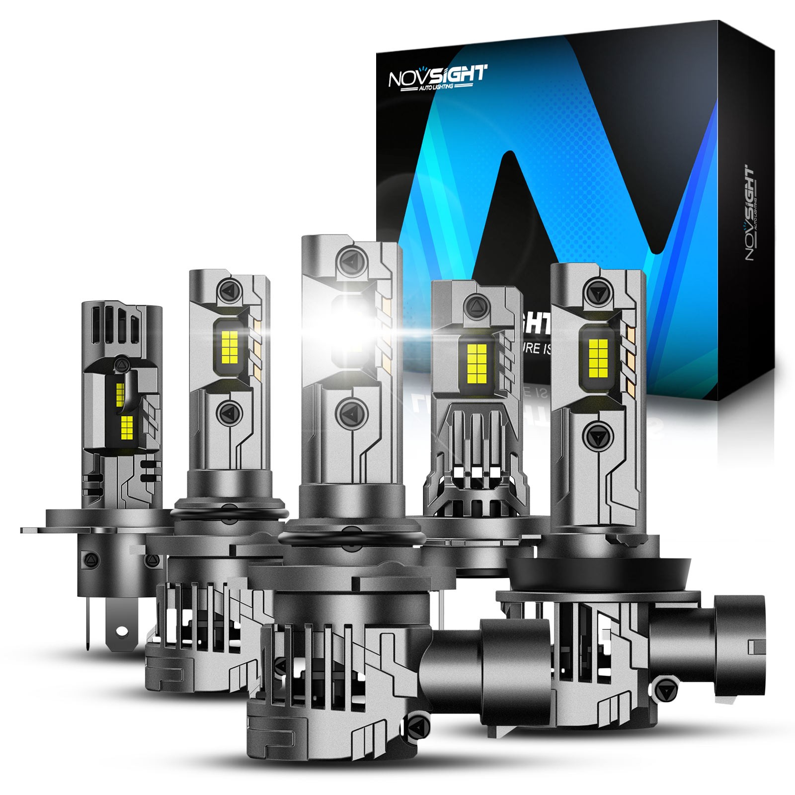 NOVSIGHT H4 H7 H11 9005 9006 LED Headlight Bulbs Super Bright 6500K 100W 24000LM