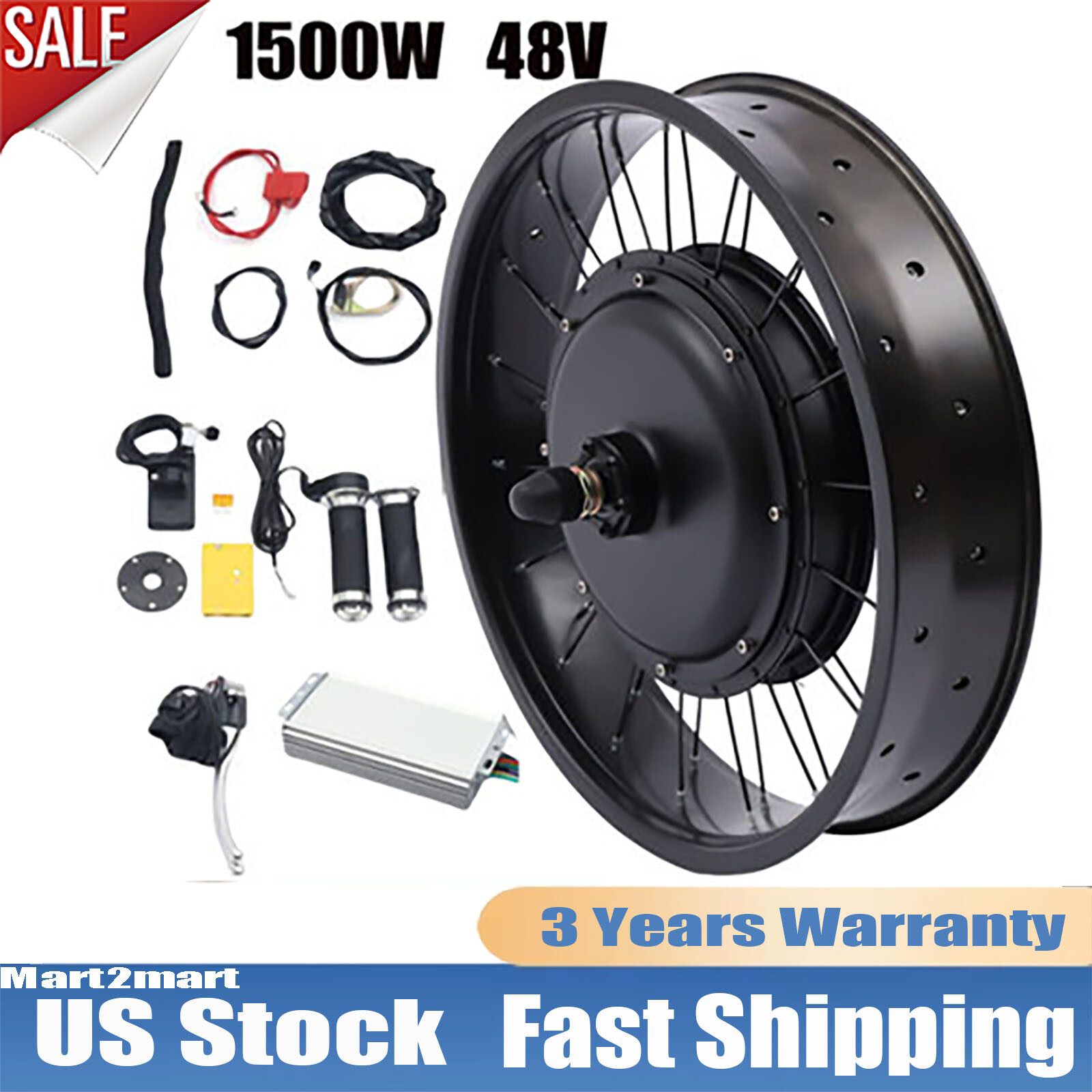 Ebike 48V 1500W 26″ Fat Tire Rear Wheel Conversion Kit, Hub motor with LCD