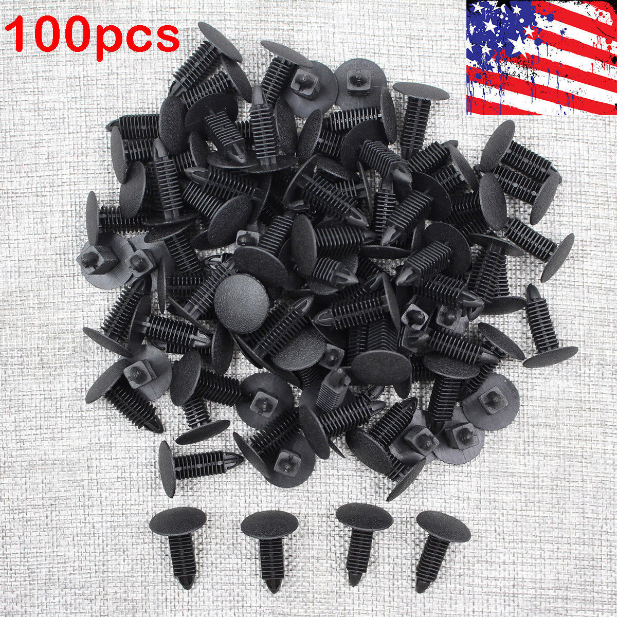 100 Pieces Auto Car Black Plastic Rivets Fastener Door Clips For 7mm Hole Parts