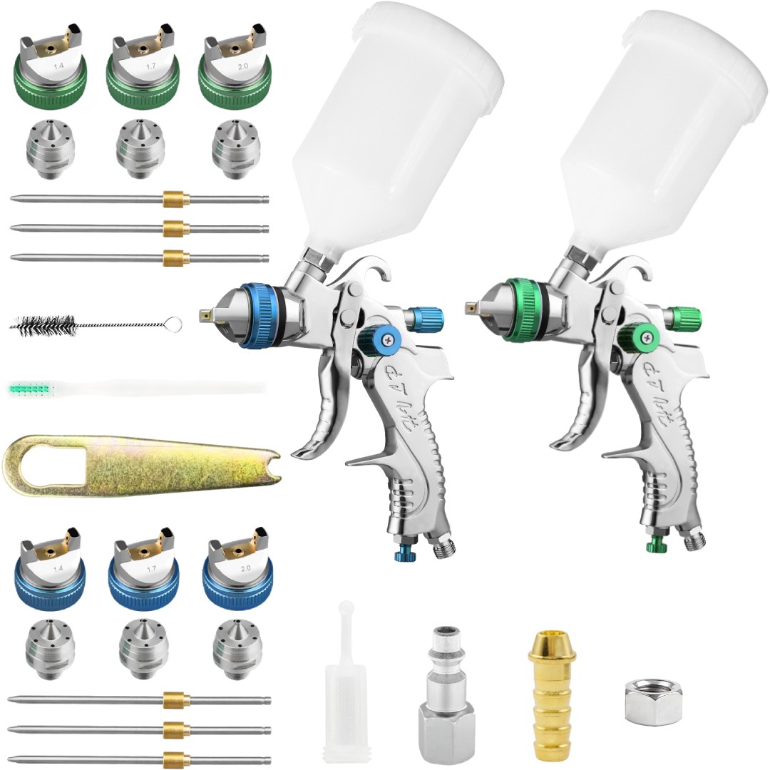 2Pcs High Atomization HVLP Spray Gun 1.4/1.7/2.0mm 600ml Air Paint Sprayer Kit