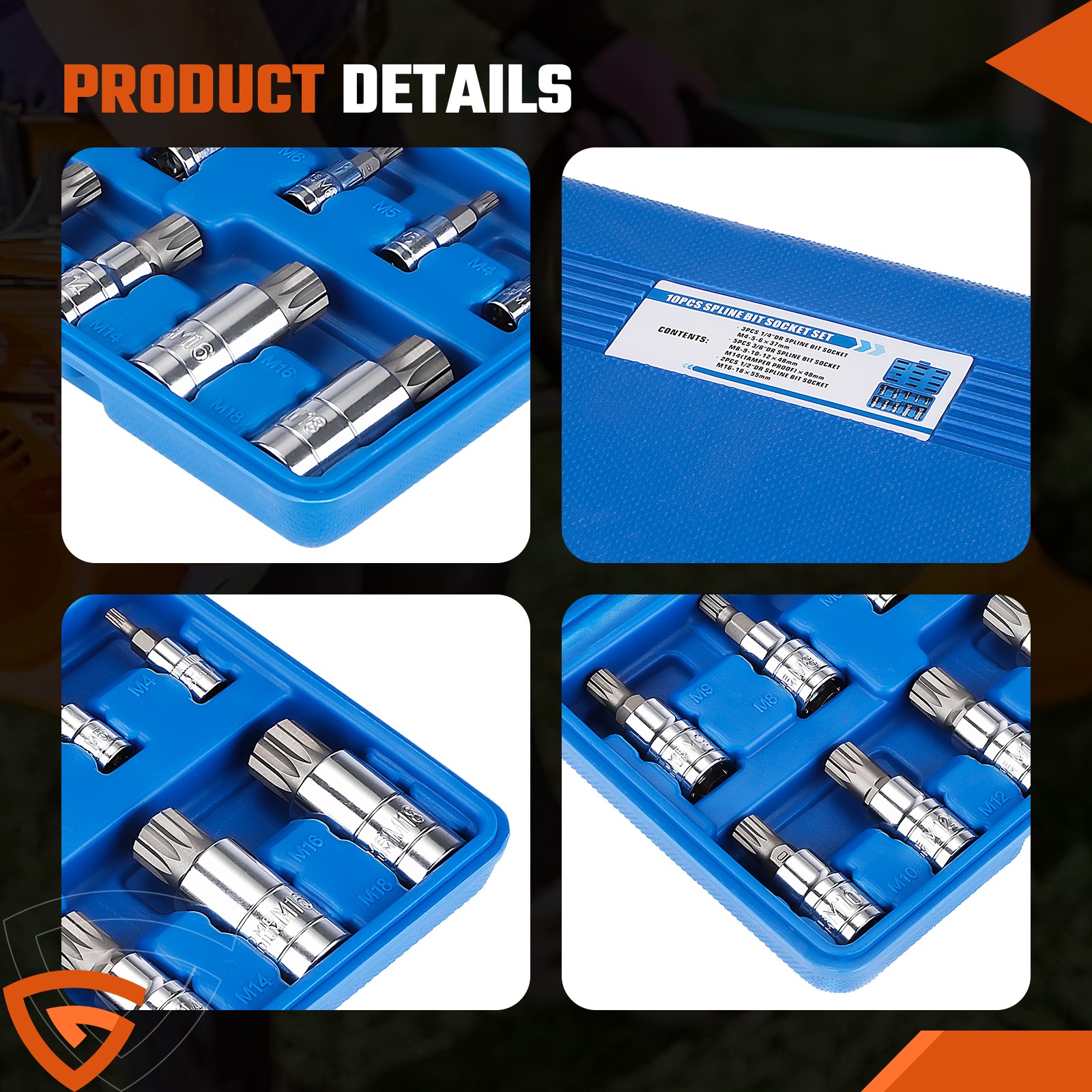 10pc XZN Triple Square Spline Bit Socket Set 12 Point Tamper Proof MM w/Case
