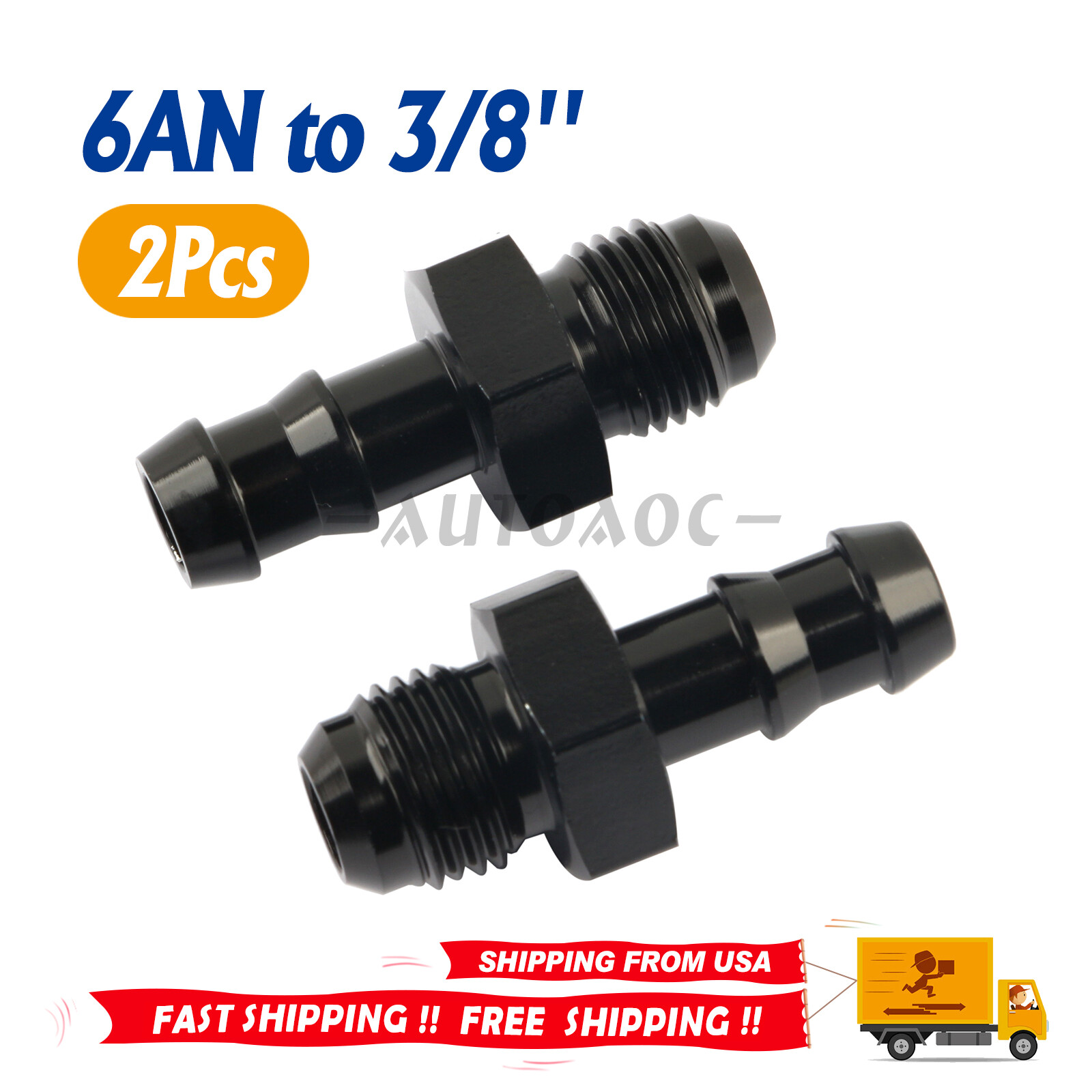 2PCS Aluminum AN6 6AN Male Flare to 3/8″ Hose Barb Push Lock Adapter Fittings