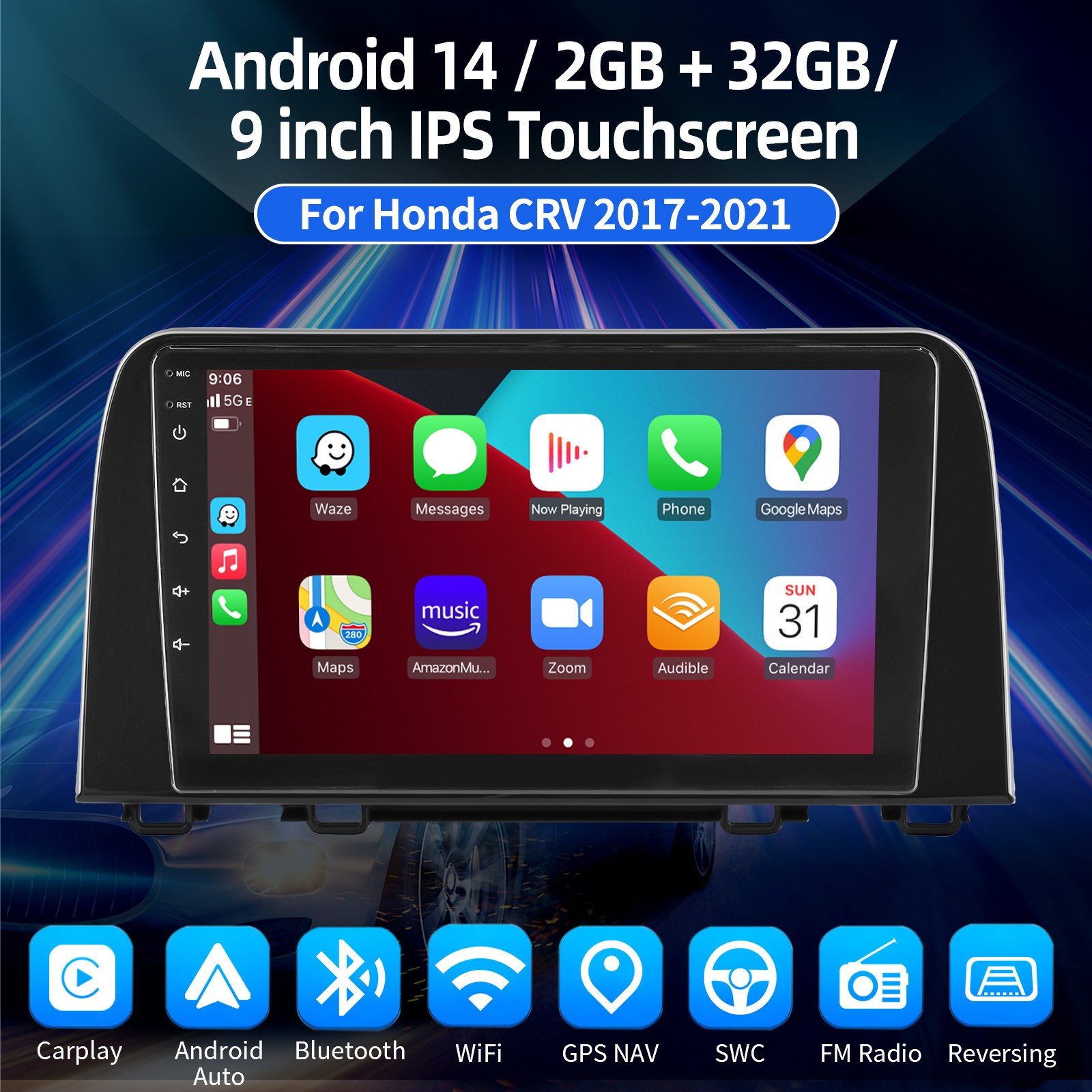 For Honda CRV 2017-2021 Android 14.0 Car Stereo Radio Apple CarPlay GPS Nav Wifi