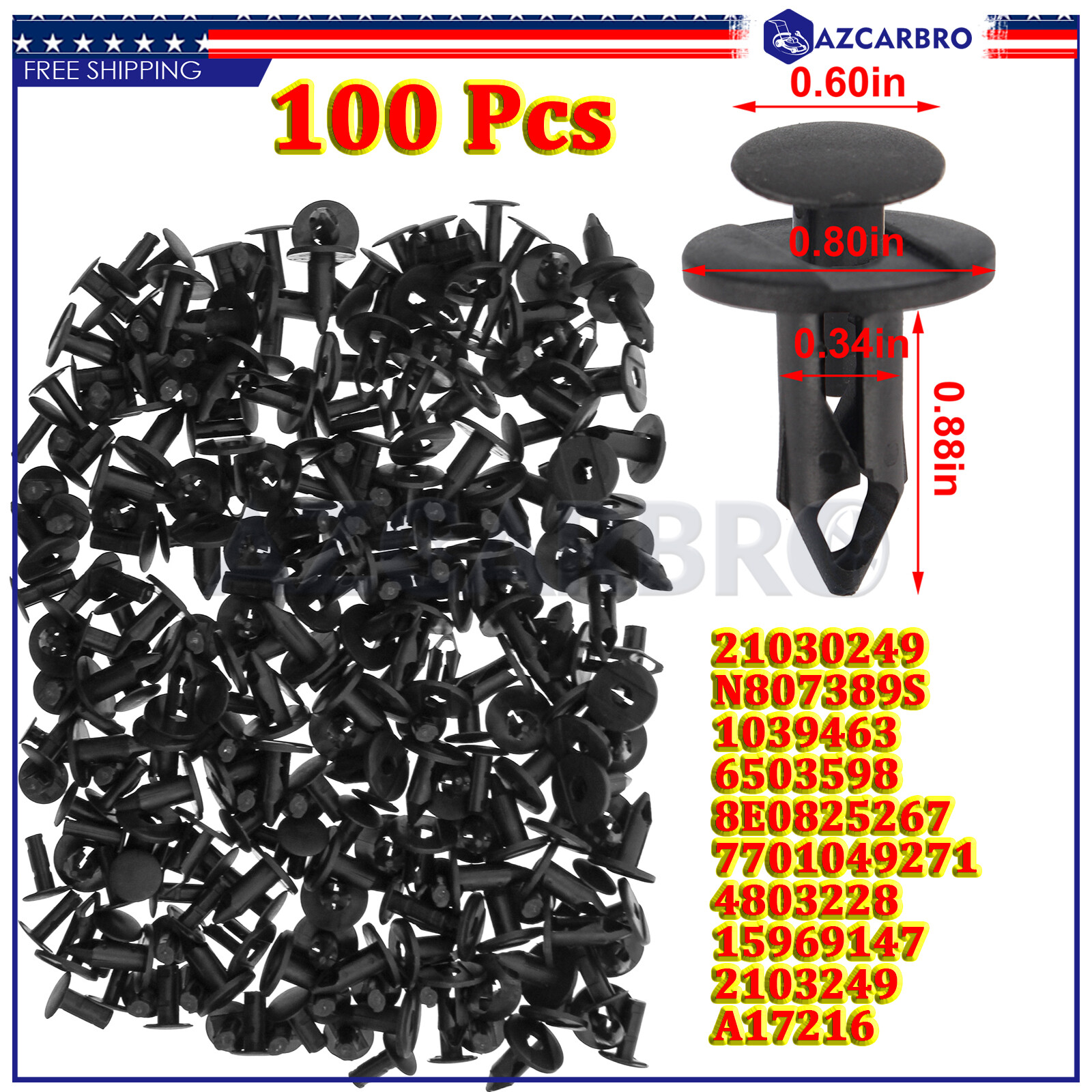 100 Pcs Push Type Retainer Car Clips Fastener for GM FORD Chrysler
