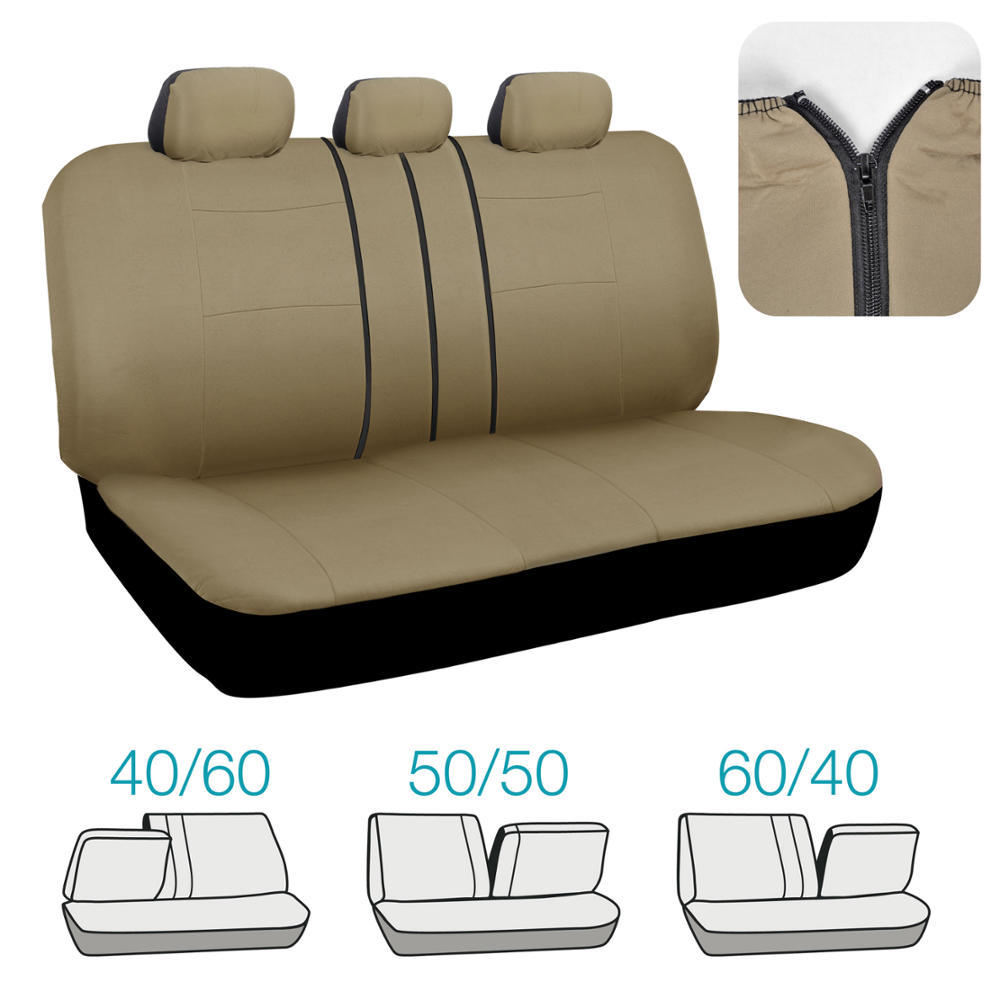 carXS Solid Beige Car Seat Covers Set Complete w/ Front & Rear Carpet Floor Mats