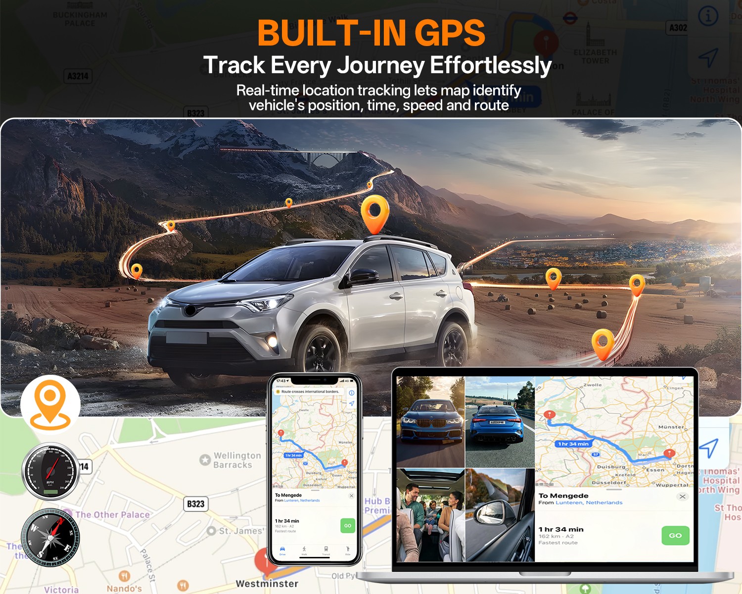 Dash Camera 4K Front & Rear & Inside Motion Detection Dash Cam Built-In WiFi GPS