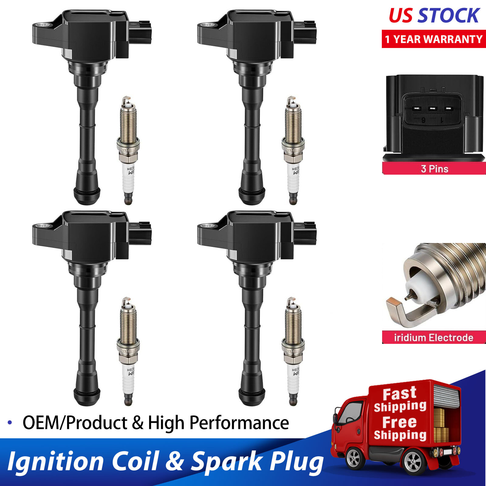 Ignition Coil & Iridium Spark Plug Kit For Nissan Juke 2011-2017 1.6L l4